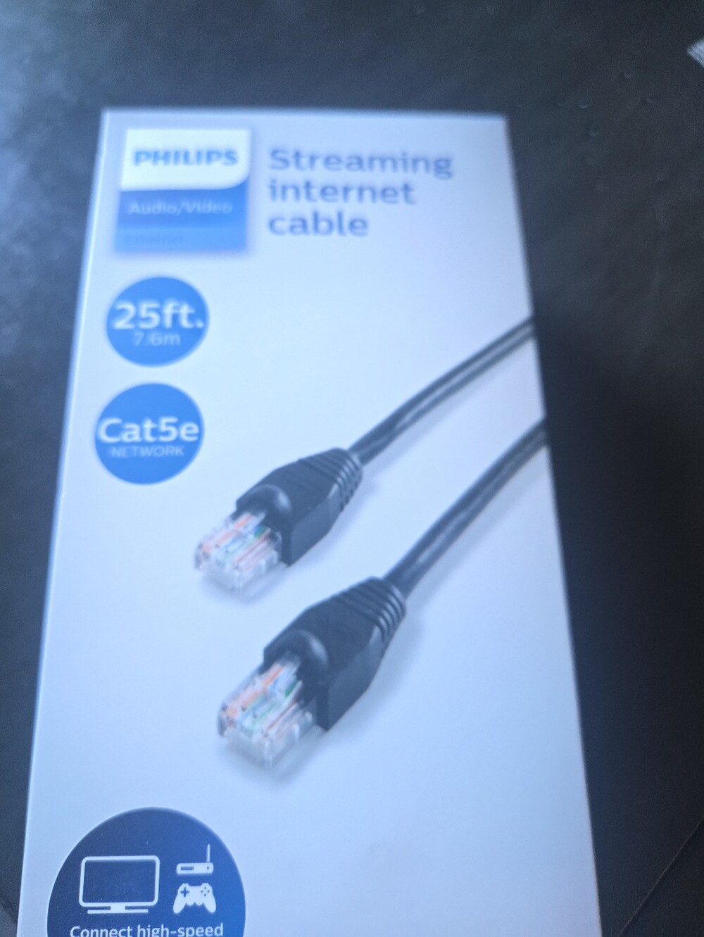 Philips Black Cat5e Streaming Internet Cable with Clear RJ45 Plugs